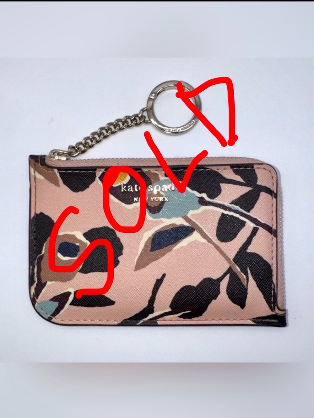 SOLD ⚒️ ! free Ship. Kate Spade Floral Print Key Card Holder in Blush Pink.